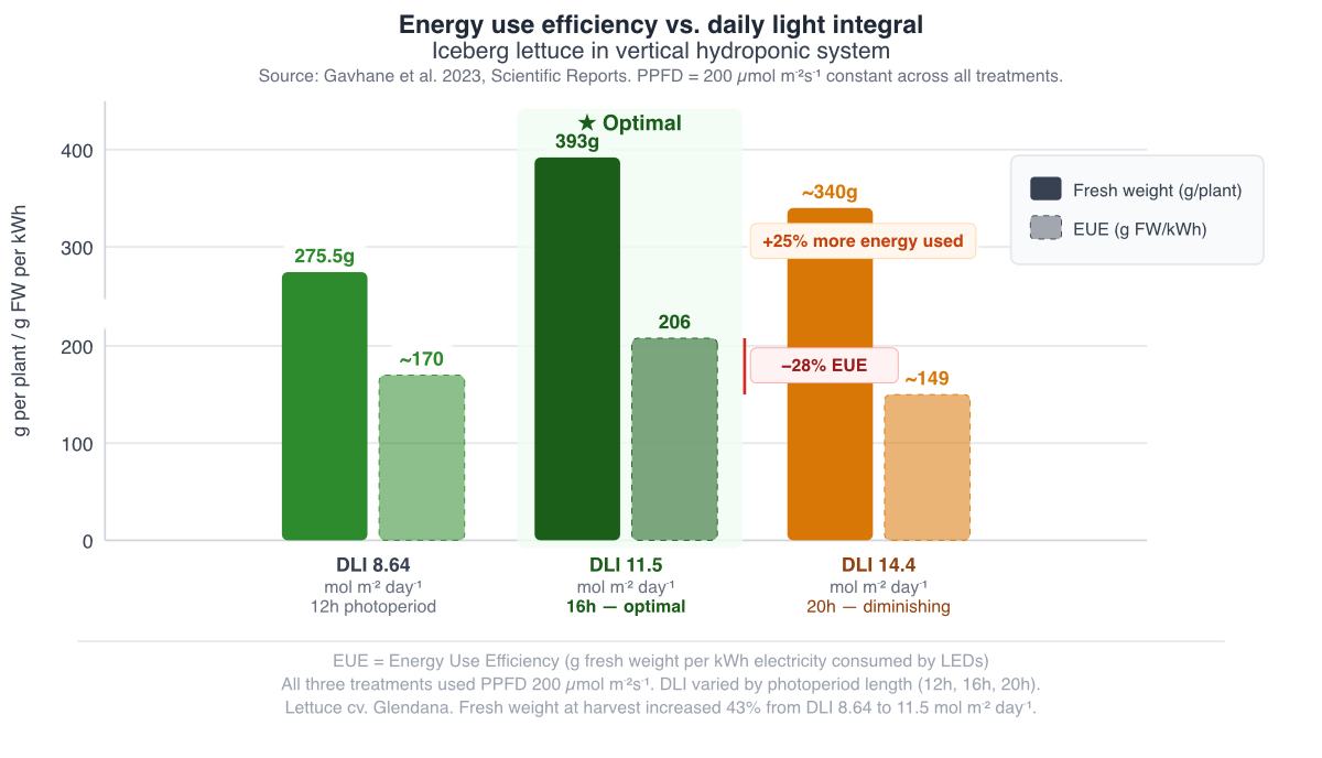 EUE vs DLI bar chart (lettuce data)