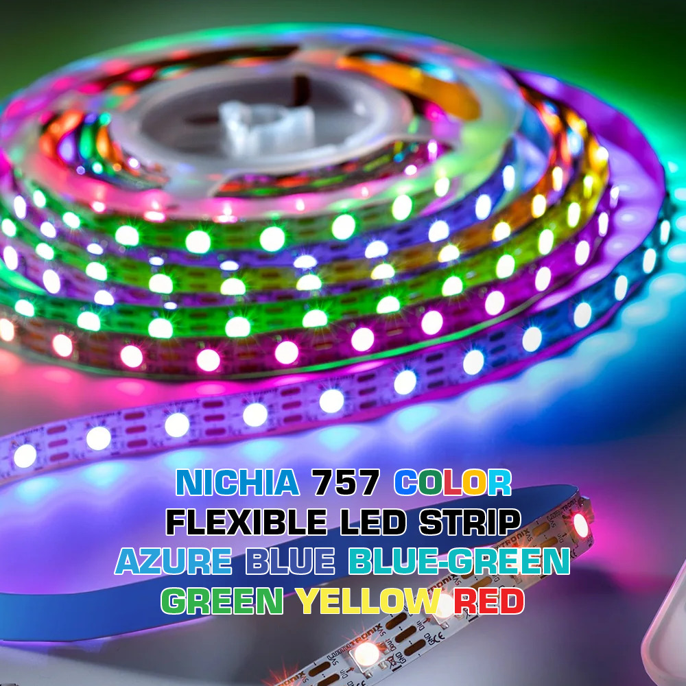 Custom Made Flexible Color LED Strips, Made in Germany, Nichia 757 LEDs, 12/24/48V, up to 164ft length & 0.2-0.79" width