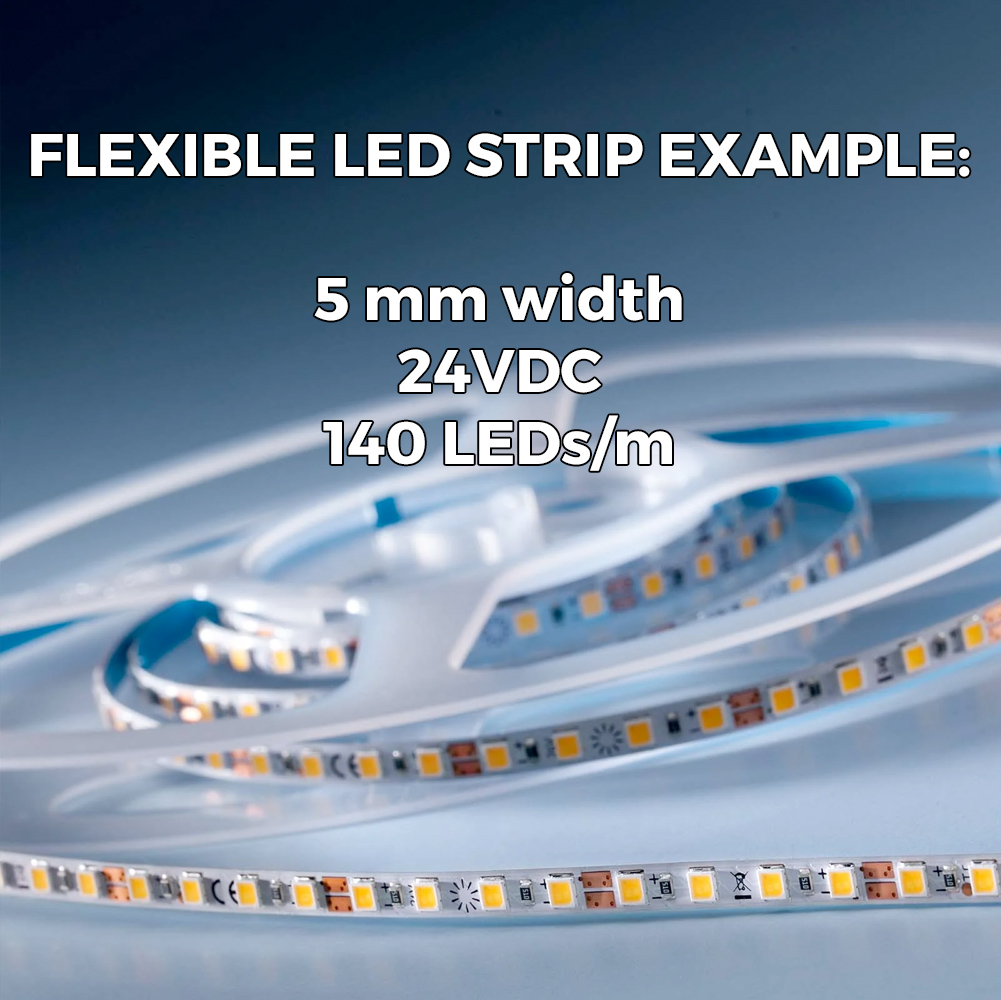 Custom Made Flexible White LED Strips, Made in Germany, Nichia/Cree/Samsung/Seoul LEDs, 12/24/48V, up to 164ft length & 0.2-0.79" width