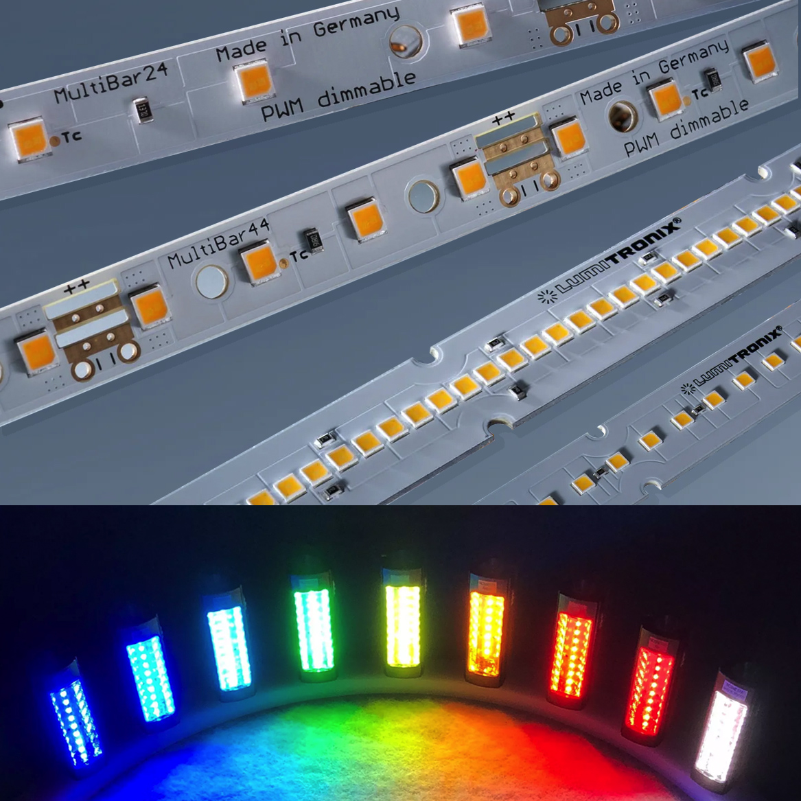 Custom Made LumiBar-50 Plug & Play 19.69" Color LED Strip, Made in Germany, Nichia 757 LEDs, 12/24/48V (up to 10000lm/m)