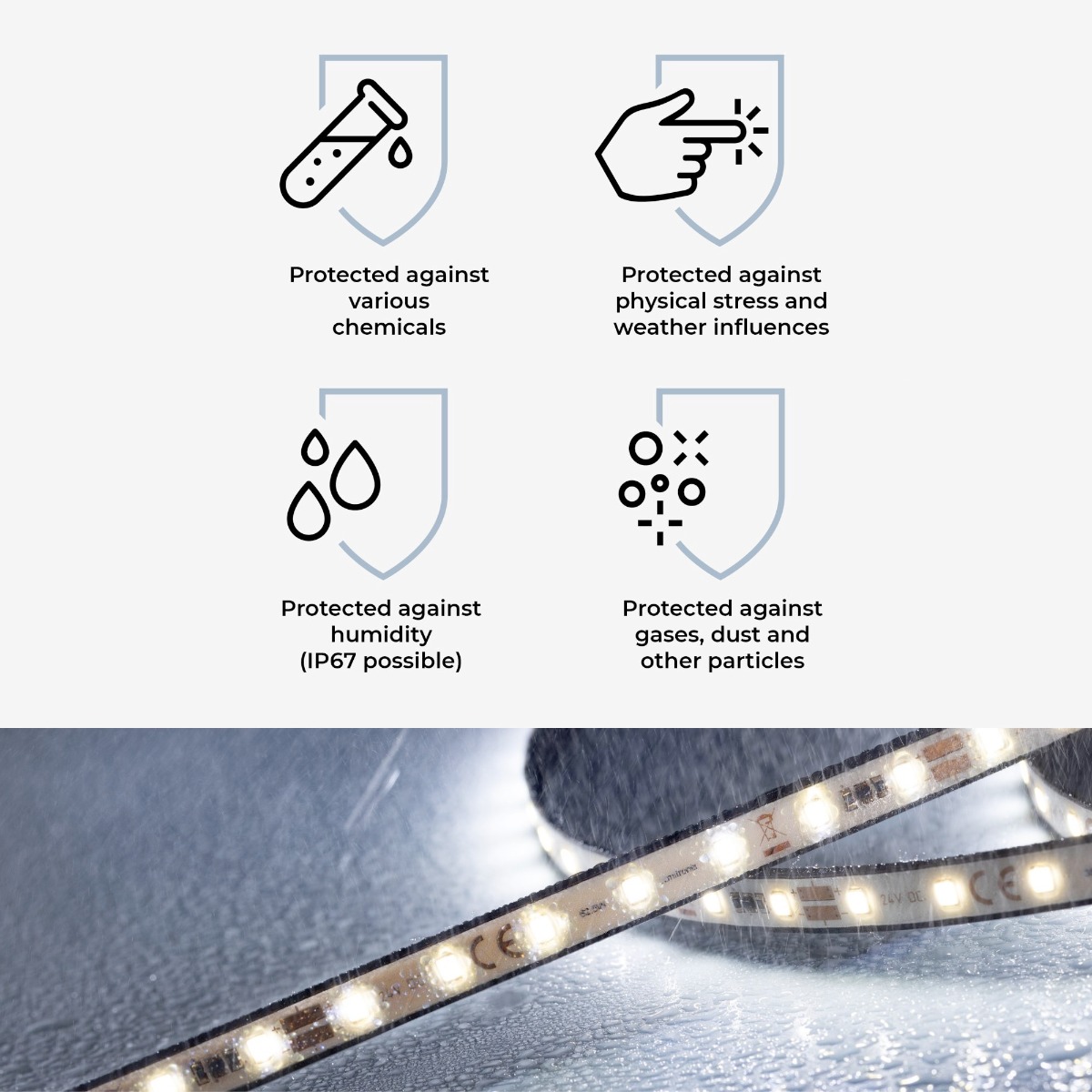 Custom Made Flexible White LED Strips, Made in Germany, Nichia/Cree/Samsung/Seoul LEDs, 12/24/48V, up to 164ft length & 0.2-0.79" width
