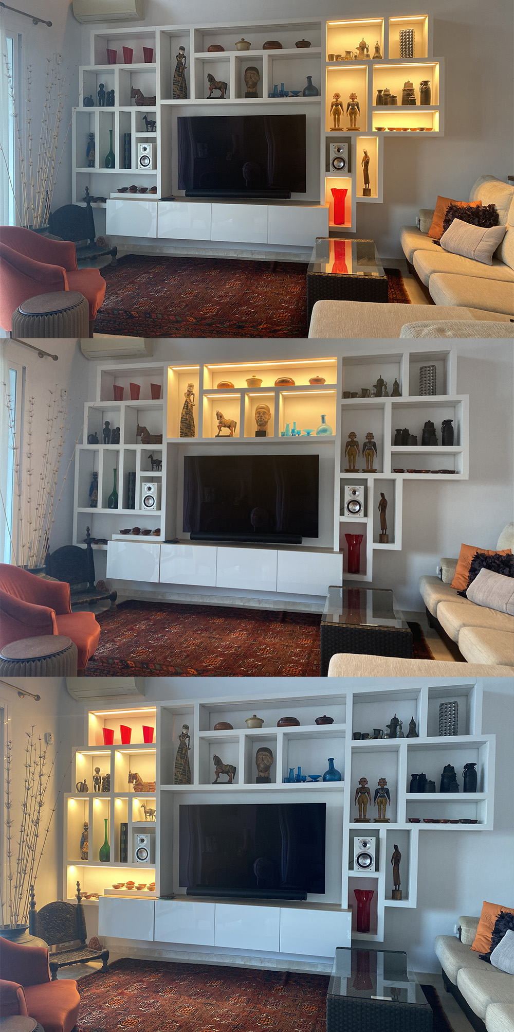 The installed LED strips were divided in 4 sections with wireless lighting control for each, using the Casambi system.&nbsp;